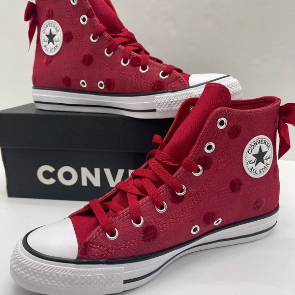Converse Red Polka Dot Chuck Taylor All Star High Top Sneakers - Picture 9 of 16